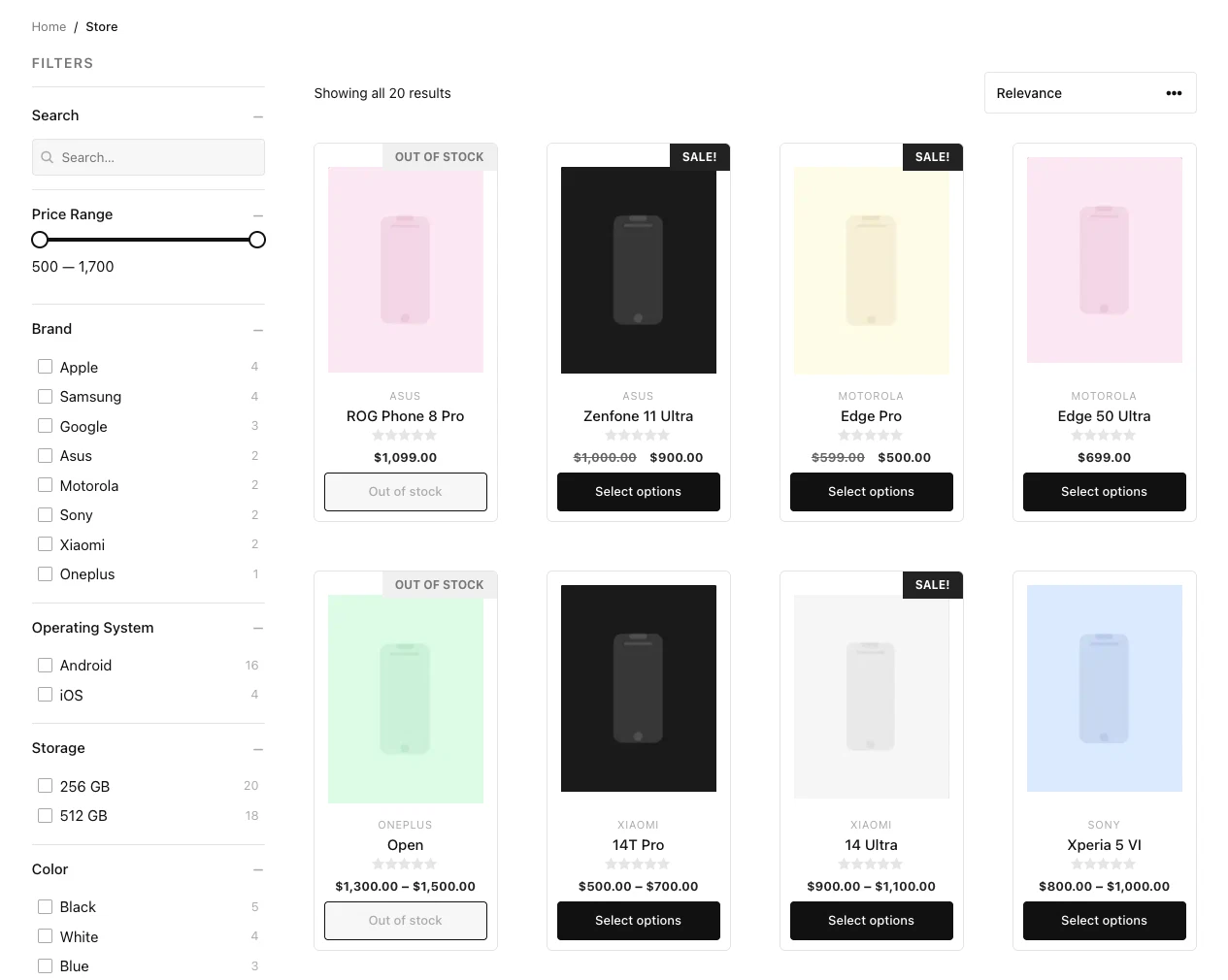 WooCommerce storefront with a product filter sidebar